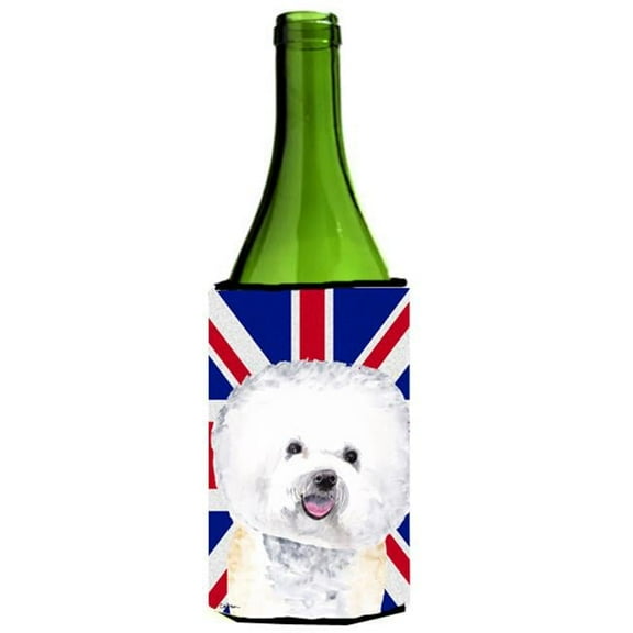Bichon Frise With English Union Jack British Flag Wine bottle sleeve Hugger - 24 Oz.
