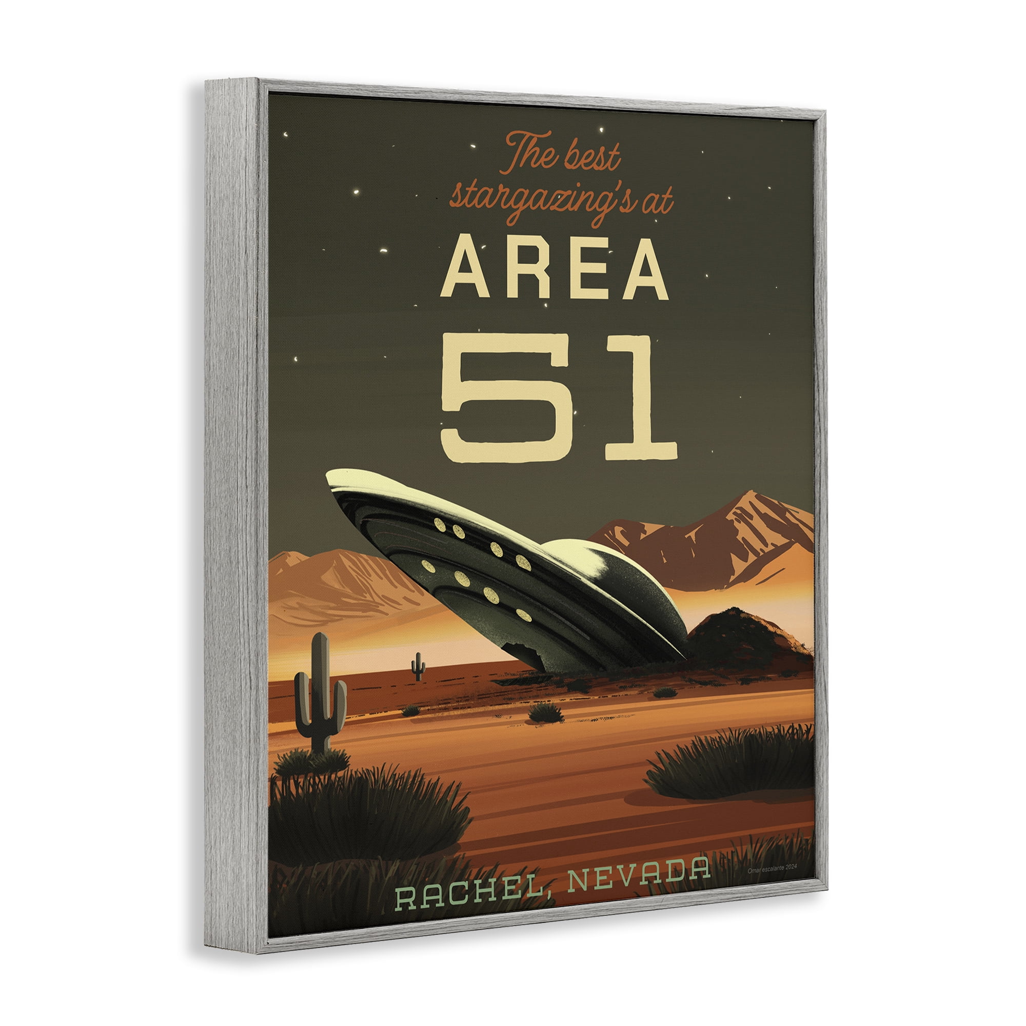 Stupell Industries Stargazing Area 51 Gray Framed Giclee Art, design by Omar Escalante