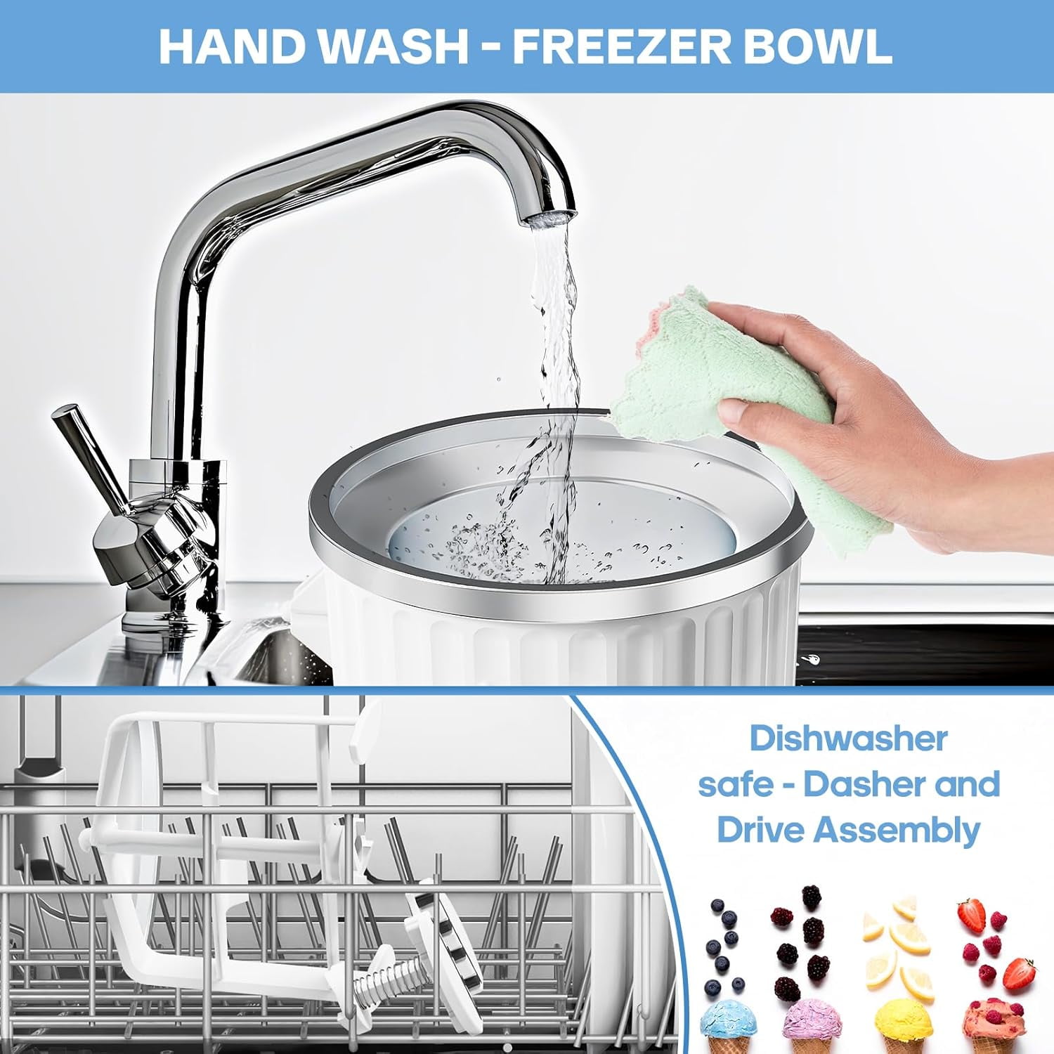Ice Cream Maker Attachment for KitchenAid - Upgraded Leak-Proof Design, 2 Quart Bowl Compatible with 4.5QT to 7QT Models,Homemade Sorbet Gelato,Yogurt & Ice Cream attachment for Kitchen aid
