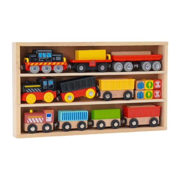 Juego de juguetes de tren de madera, caja de almacenamiento de juguetes de tren, regalo de cumpleaños, bloques de construcción de juguete Estilo B