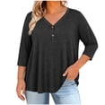 thumbnail image 3 of KyCheLot Women's V Neck Tops Fall Button Plus Size 3/4 Length Sleeve Solid Color Clothes Comfy Loose Hiking Tops, 3 of 6