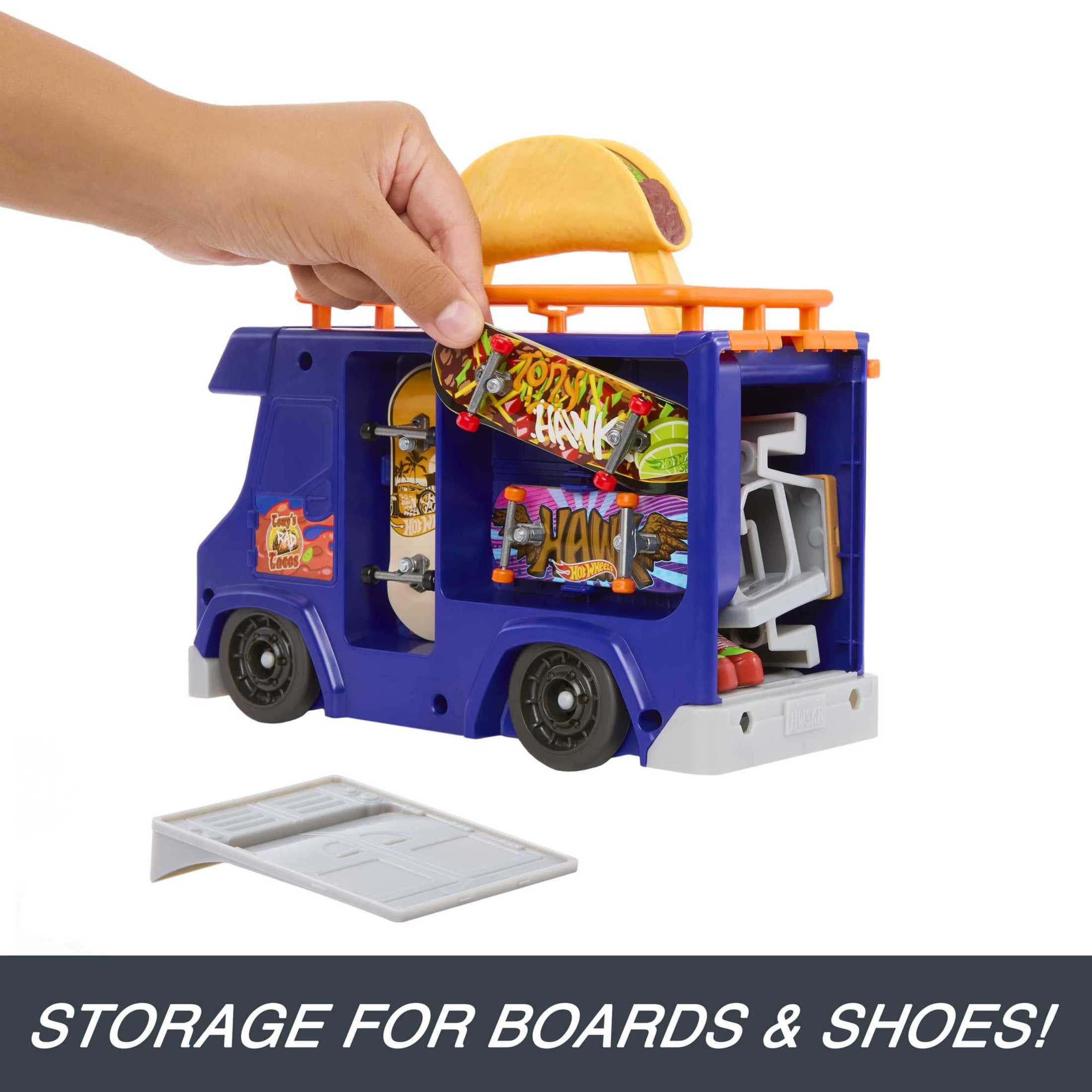 Hot Wheels Skate Taco Truck with 1 Exclusive Fingerboard & Pair of Skate Shoes, 19.61 in