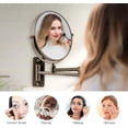 thumbnail image 5 of Ovente 7" Wall Mount Makeup Mirror, 1X & 7X Magnifier, Adjustable Spinning Double Sided Round Reflection, Extend, Retractable & Folding Arm, Bathroom & Vanity Décor, Antique Bronze MNLFW70ABZ1X7X, 5 of 9