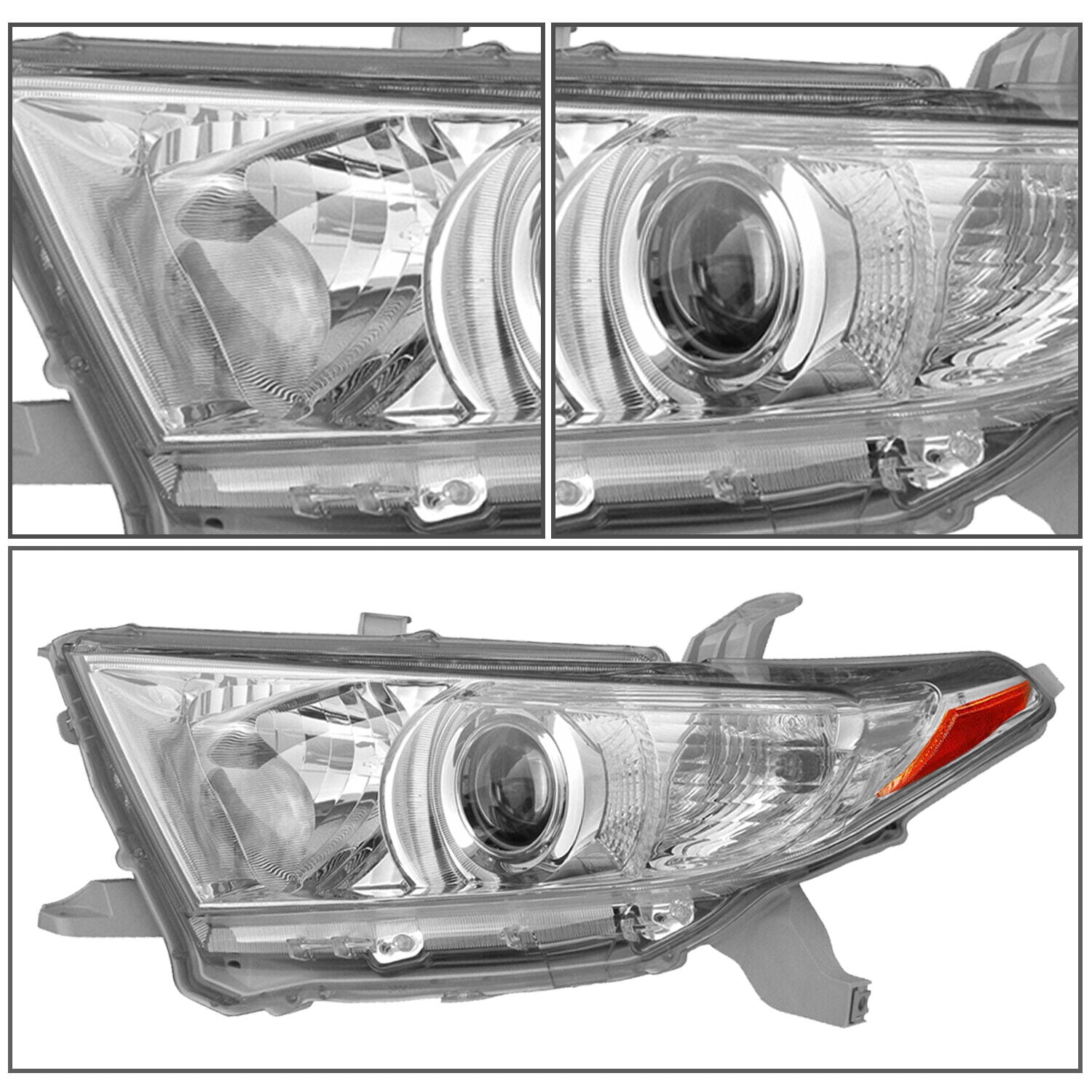 For 2011-2013 Toyota Highlander Chrome Headlights Amber Corner Lamps Left+Right