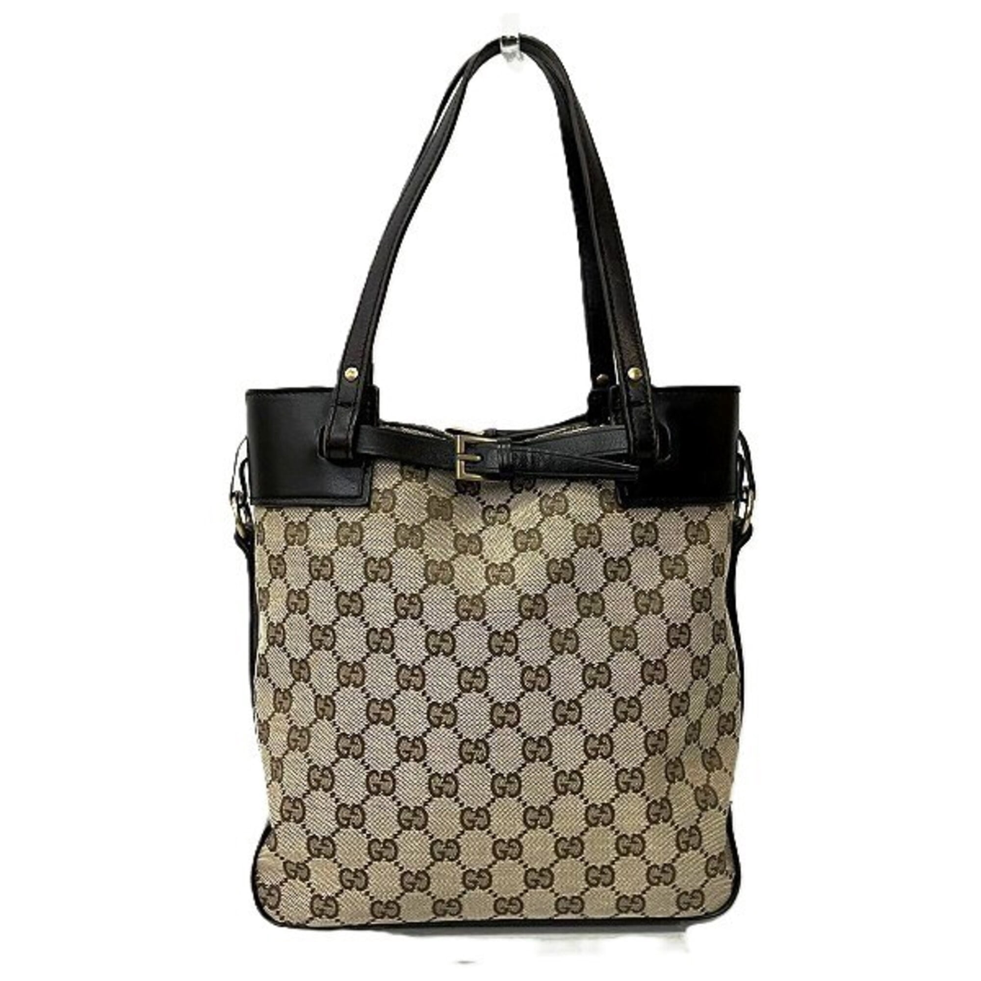 Pre-Owned GUCCI 106241 GG Canvas Tote Bag Leather Brown Women's