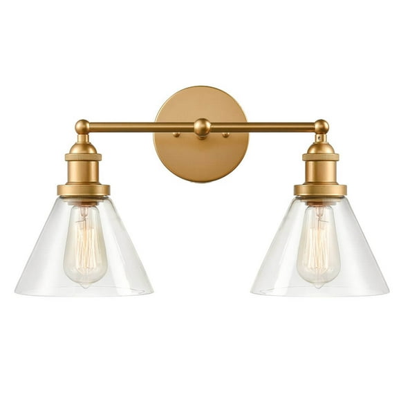 Garda Wall Sconce 2-Light Brass Bathroom Wall Lamp Glass Shade