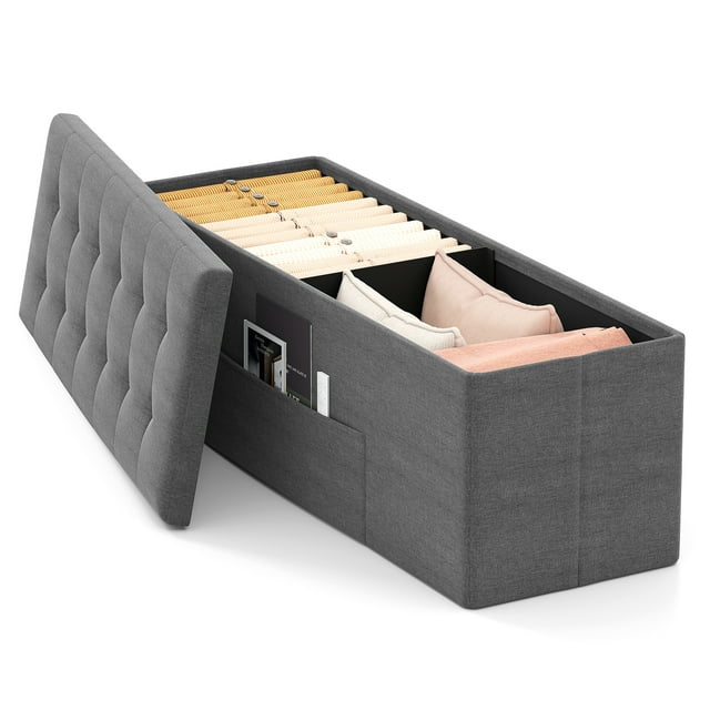Patiojoy Banc Ottoman de Rangement Pliant de 43 Pouces en Lin Banc de Bout de Lit avec Siège Rembourré
