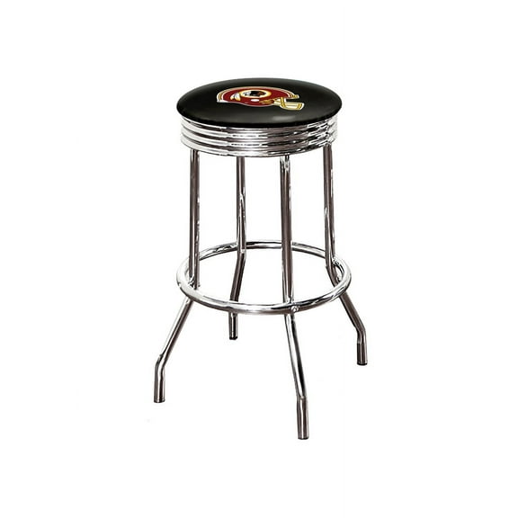 The Furniture King Bar Stool 29" Tall Backless Chrome Metal Stool Featuring Your Favorite Football Team Logo on a Colored Vinyl Swivel Seat Cushion Washington Helmet on Black
