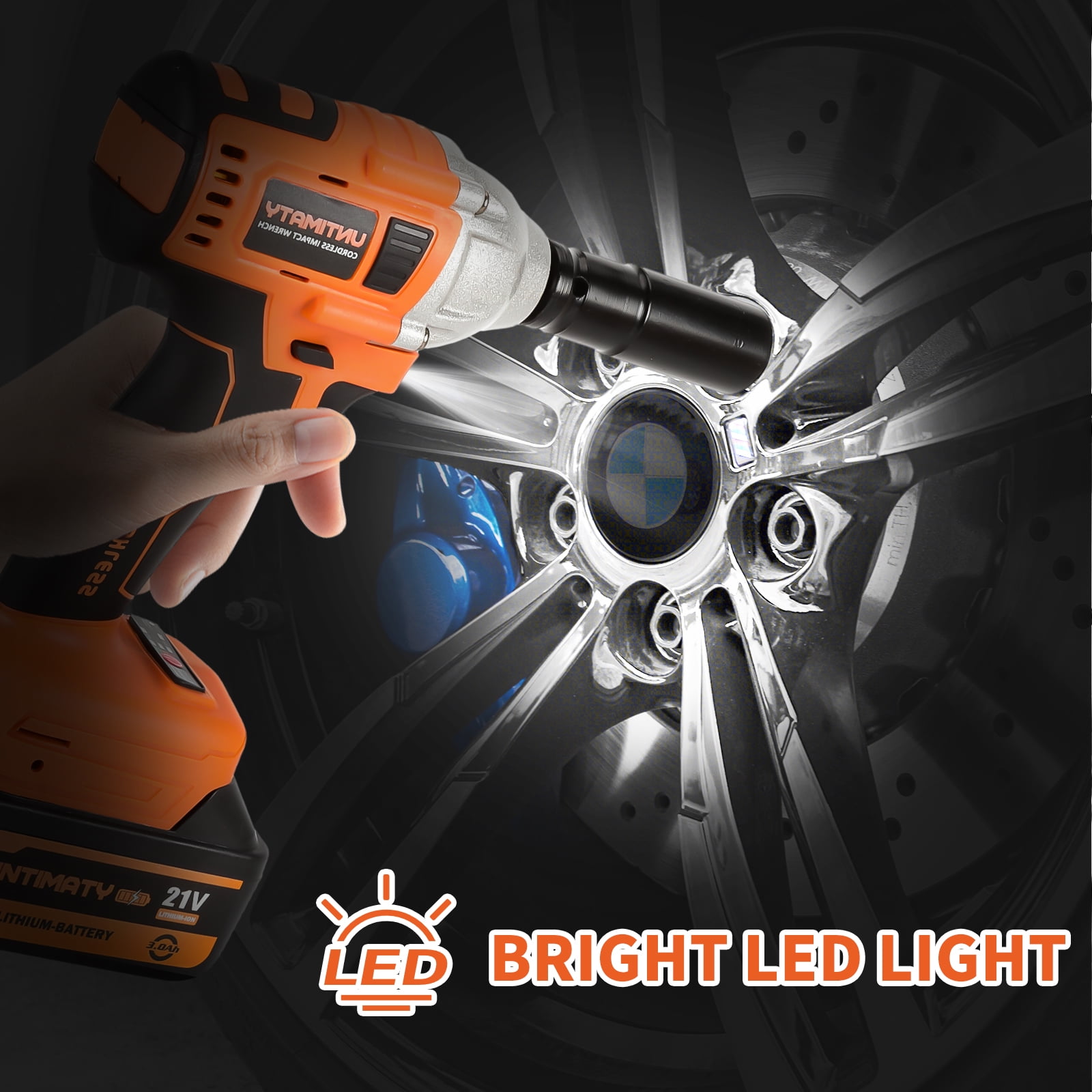Cordless Impact Wrench, UNTIMATY 1/2 inch  Brushless Impact Gun, Max Torque 320 Ft-lbs（430N.m） Impact Wrench with 21V Brushless Motor, with 3.0Ah Li-ion Battery & 7 Sockets