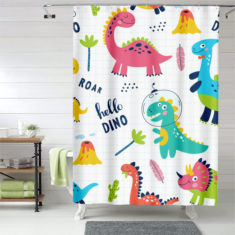 Bextsrack Dinosaur Cartoon Shower Curtain Set Bathroom Decor Curtain