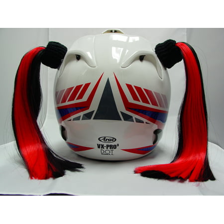 Black & Red Ladies Helmet Pigtails Works On Any Motorcycle or Other
