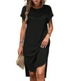 thumbnail image 3 of Ladies Summer Solid Color Slit Midi Dress Black S, 3 of 9