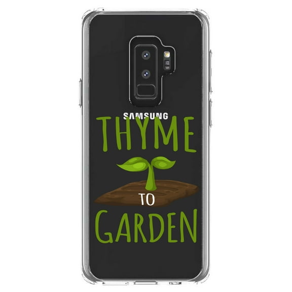 DistinctInk Clear Shockproof Hybrid Case for Samsung Galaxy S9  PLUS (6.2" Screen) - TPU Bumper Acrylic Back Tempered Glass Screen Protector - Thyme to Garden