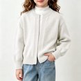 thumbnail image 5 of Xdegoge Girls Cardigan Sweaters Crewneck Long Puff Sleeve Open Front Knit Outerwear Cute Fall Winter Chunky Sweater Tops Warm Casual Knitwear for Kids School Wear, 5 of 6