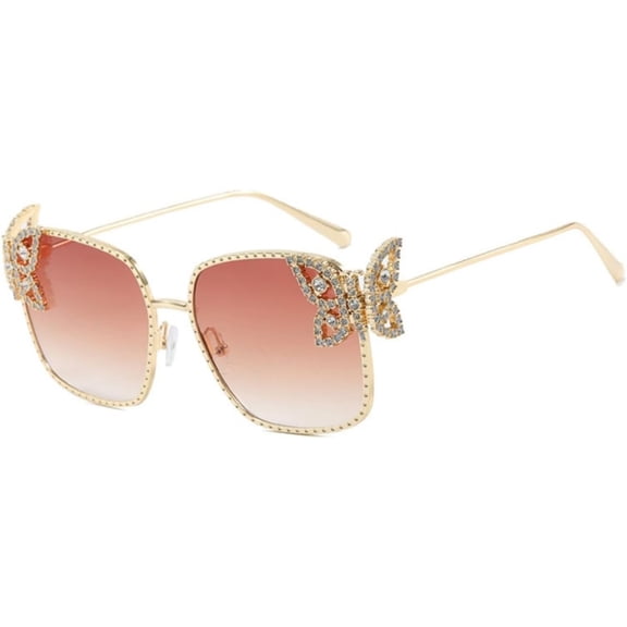 Square Butterfly Sunglasses for Women 70s Retro Metal Frame Sunglasses Fashion Luxury Designer Shades