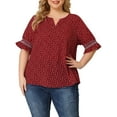 thumbnail image 1 of Agnes Orinda Women's Plus Size Blouses Pin Dots V Neck Ruffle Short Sleeve Spring Summer Boho Tops 2X Red, 1 of 7