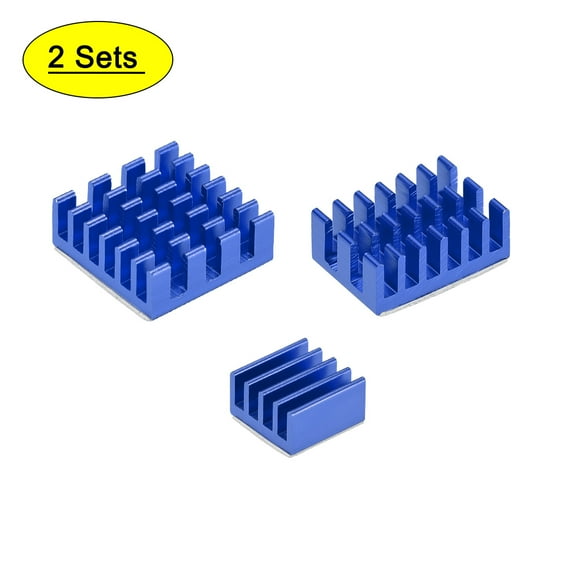 Blue Aluminum Heatsink with Conductive Adhesive Pad, 14x14x6mm, 14x10x6mm, 9x9x5mm,2 Set Total 6 Pieces