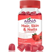 Mina Vitamins Hair Gummy Vitamins – Boosted with Biotin for Stronger, Thicker, Fuller & Longer Hair - Halal, Vegetarian, Non-GMO, Gluten Free (90 Count)