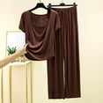 thumbnail image 5 of Bixock Women's Pajama Set,2 Piece Pajamas Set for Women Solid Color Loose Round Neck Short Sleeve Top Long Pants Soft Loungewear Sleepwear, 5 of 6