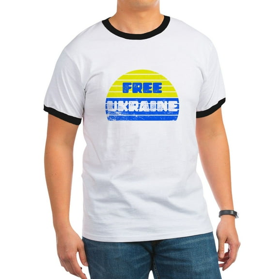 CafePress - Free Ukraine Men's Ringer T Shirt - 100% Cotton Ringed T-Shirt