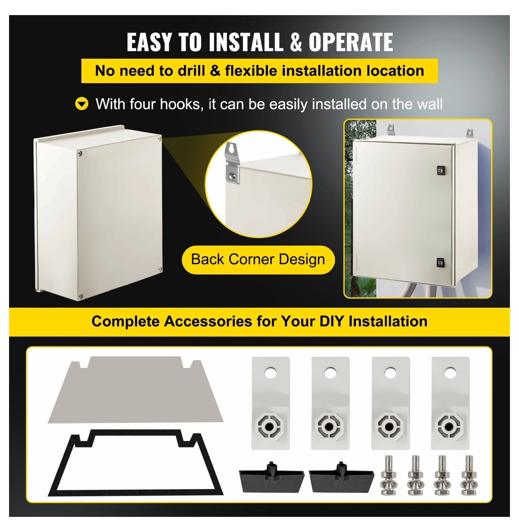 NEMA 4X Enclosure Fiberglass Electrical Box 24x20x9", IP66 Waterproof Outdoor Junction Box, Mounting Plate Included, Industrial & DIY Projects