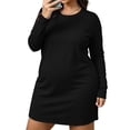 thumbnail image 3 of Busydd Plus Size Sleep Dresses for Women Fashion Oversized Solid Color Long Sleeve Dress Casual Basic Round Neck Mini Fall Dresses L, 3 of 7