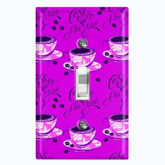 Metal Light Switch Plate Outlet Cover (Pink Floral Coffee Cup COF003)