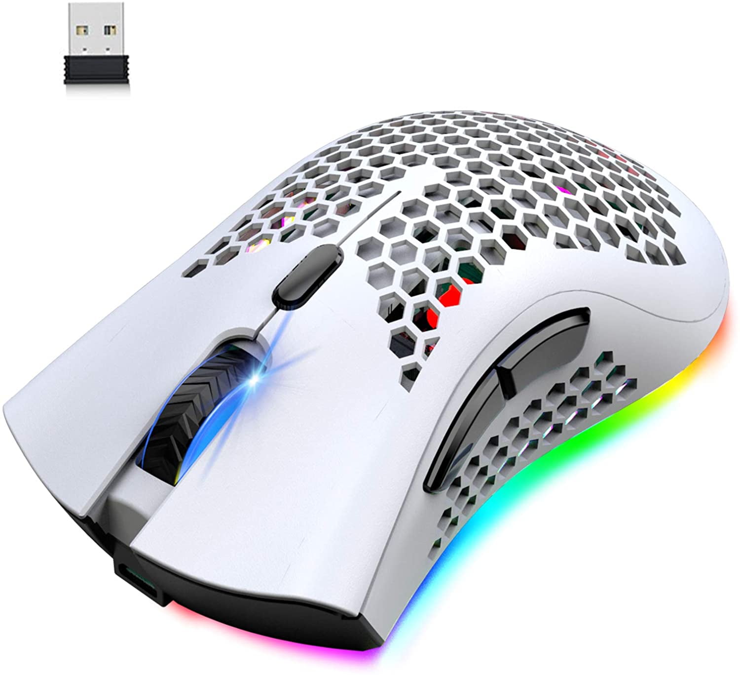Wireless Lightweight Gaming Mouse with 7 Button i RGB Backlit Perforated Ergonomic