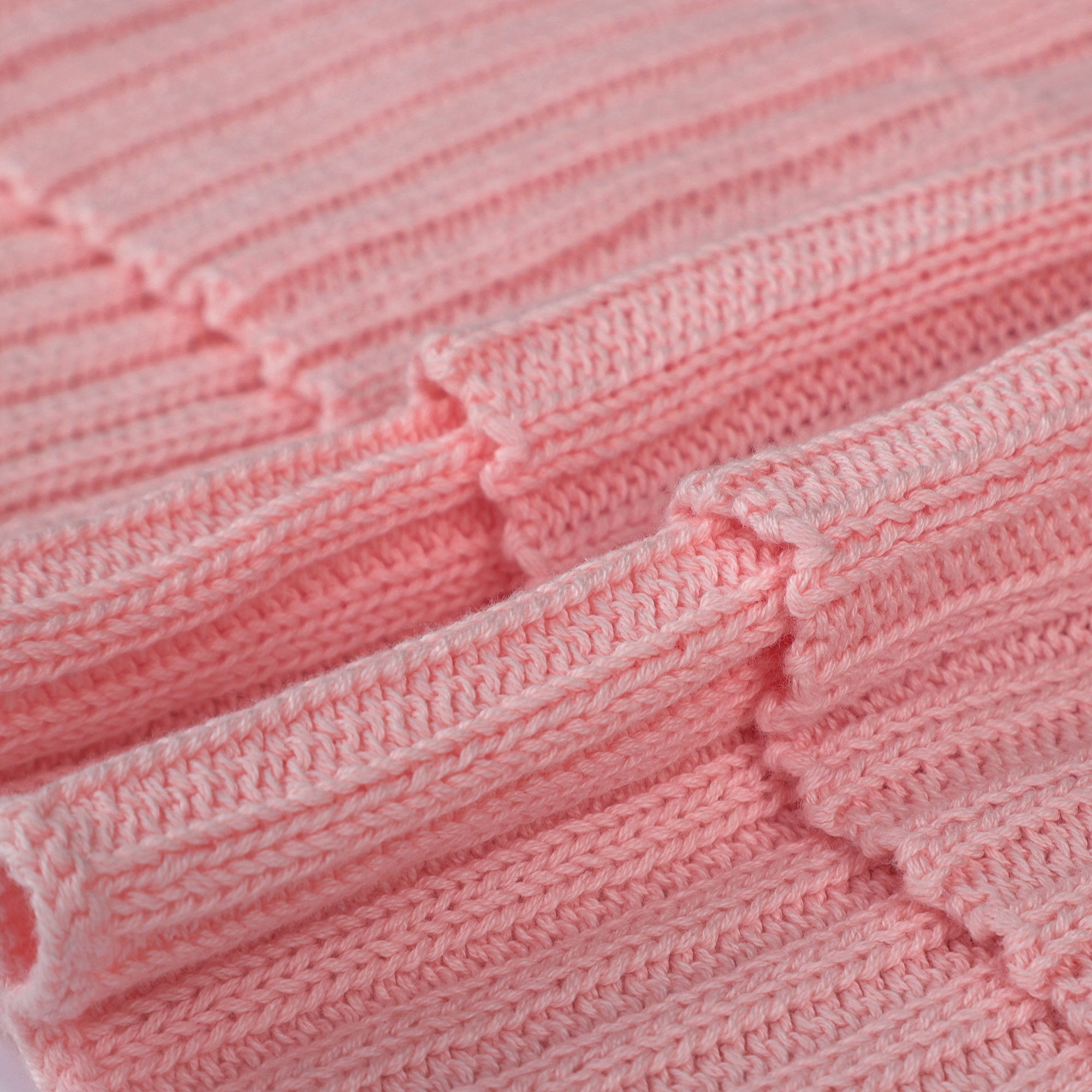 Unique Bargains 100% Cotton Cable Knit Throw Bed Blanket Blush Pink 60" x 78"