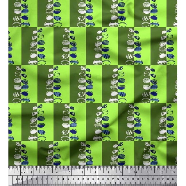 Soimoi Poly Georgette Fabric Check & Leaves Artistic Print Sewing Fabric Yard 52 Inch Wide