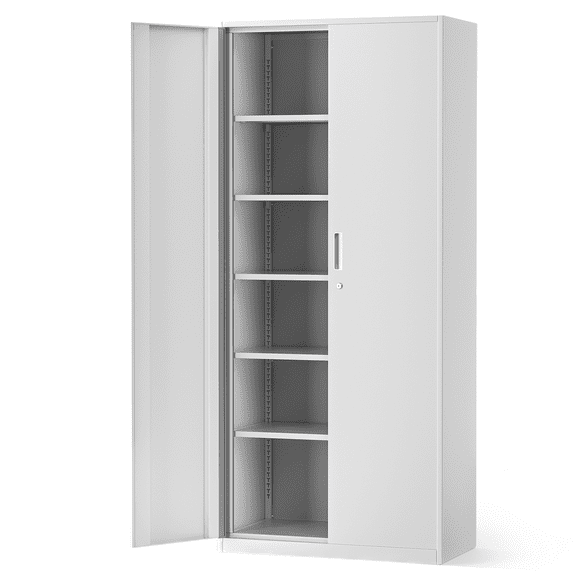 MoNiBloom Metal Storage Cabinet with Locking Door, 71" Garage Storage Cabinet with 6 Adjustable Shelves, Steel Lockable File Cabinet for Office Home, White