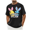 thumbnail image 2 of Plus Size Shirts for Men under $5 Short Sleeve Crew-neck Easter Eggs Rabbit Print Top Shirt Black S, 2 of 4