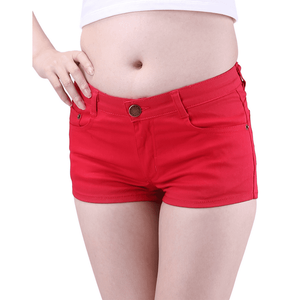 HDE Women's Solid Color Ultra Stretch Fitted Low Rise Moleton Denim Booty  Shorts (Red, XX-Large) - Walmart.com