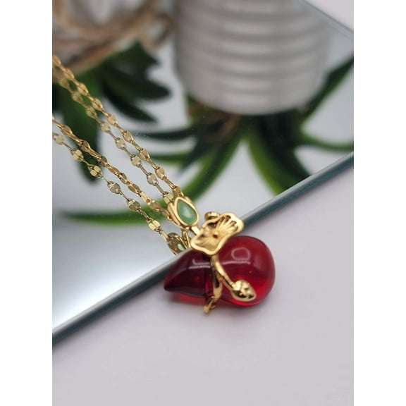 Carnelian Pendant Necklace Gold Tone Powerful Crystal Necklace
