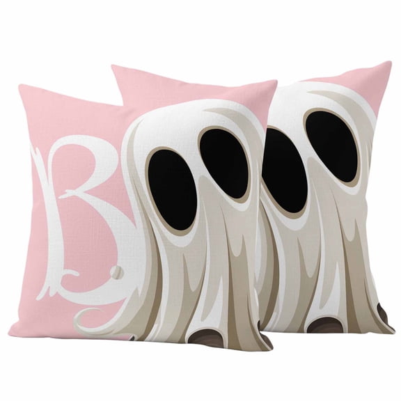 Halloween Outdoor Waterproof Pillow Covers, Cartoon Funny Error Ghost Pink Decorative Square Throw Pillowcase Sofa Cushion Sham for Patio/Couch/Chair, 16"x16" 2 Pack