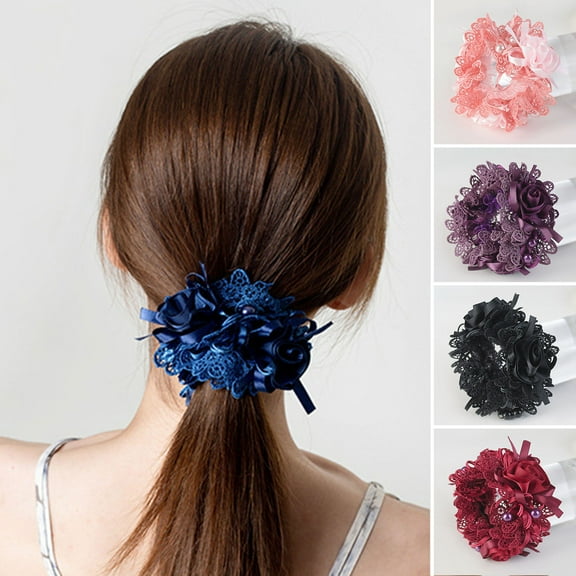 Yesbay Faux Pearls Sweet Elegant Hair Tie Mesh Lace Flower Decor Hair Band Hair Accessories