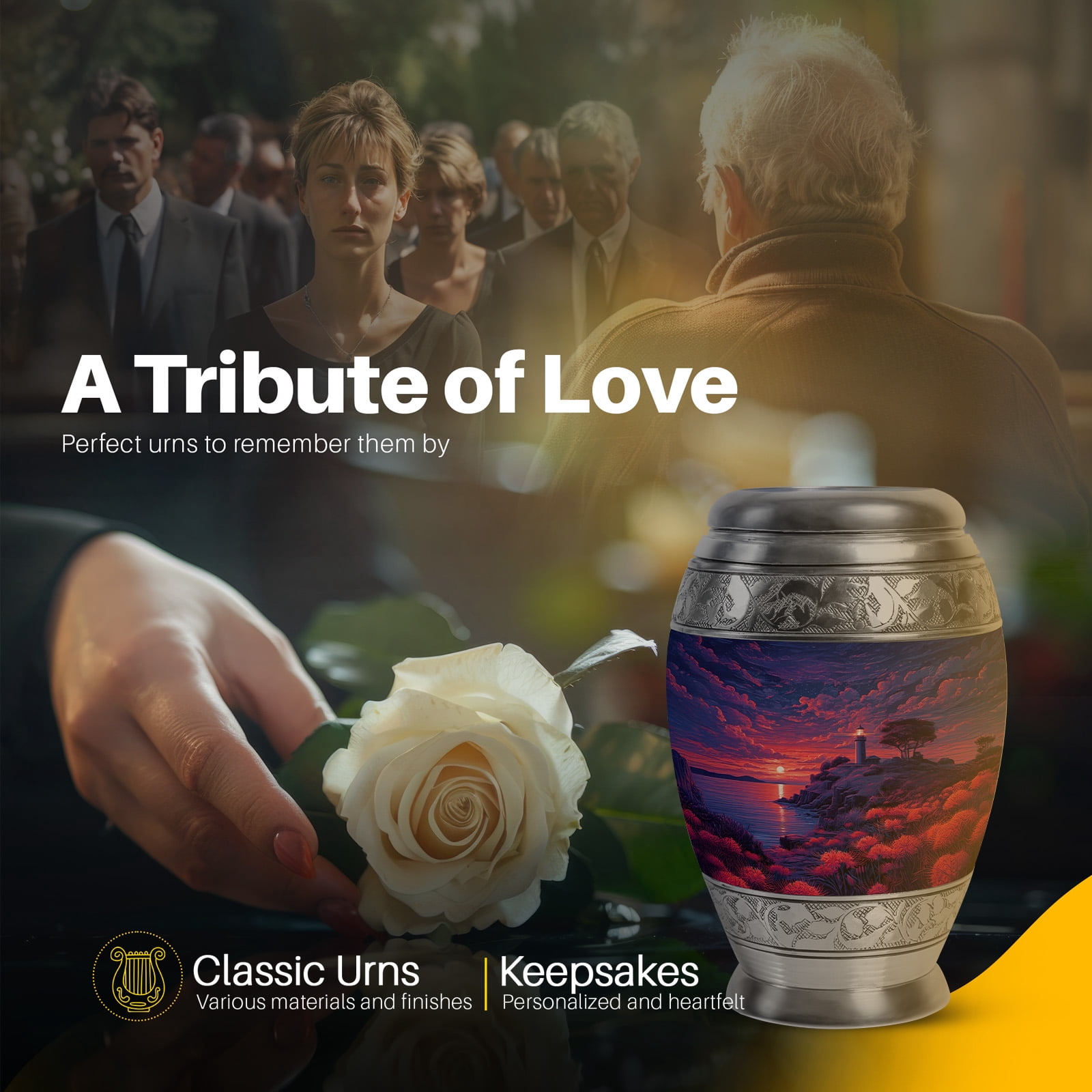 Yatskia Sunset Lighthouse Mini Funeral Urns for Human Ashes Adult Male and Female, Small Cremation Urn for Adult Ashes, (Monar 3 Inch, Pack of 1)