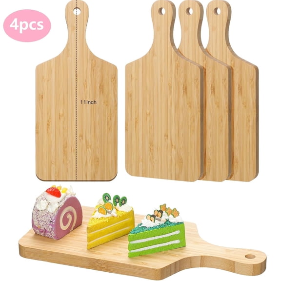 4 Pcs Charcuterie Boards,11x5 In Wood Cutting Boards, Cutting Board with Handle, Bamboo Board for Kitchen, Bread Cheese Serving Board Charcuterie Boards