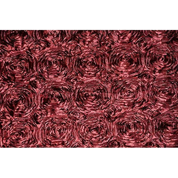 AK Trading 54-Inch Wide Premium Satin Rosette 3D Rose Design Ribbon Fabric (Burgundy, 5 Yards)