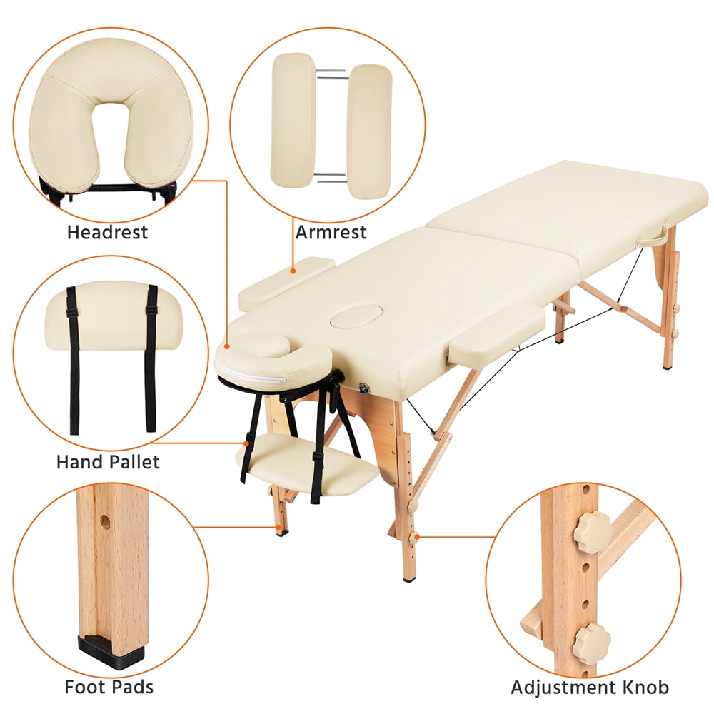 Renwick 2 Sections Adjustable Folding Massage Bed with Headrest,Cream