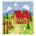 thumbnail image 3 of Log Cabin Shower Curtain, Chalet Illustration in Mountainous Landscape During Spring Season, Fabric Bathroom Set with Hooks, 69W X 84L Inches Extra Long, Ceil Blue and Multicolor, by Ambesonne, 3 of 3