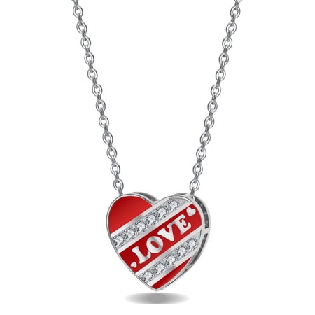 925 Sterling Silver 5A CZ Diamond Enamel Pendant Necklace for Women, Mother's Day