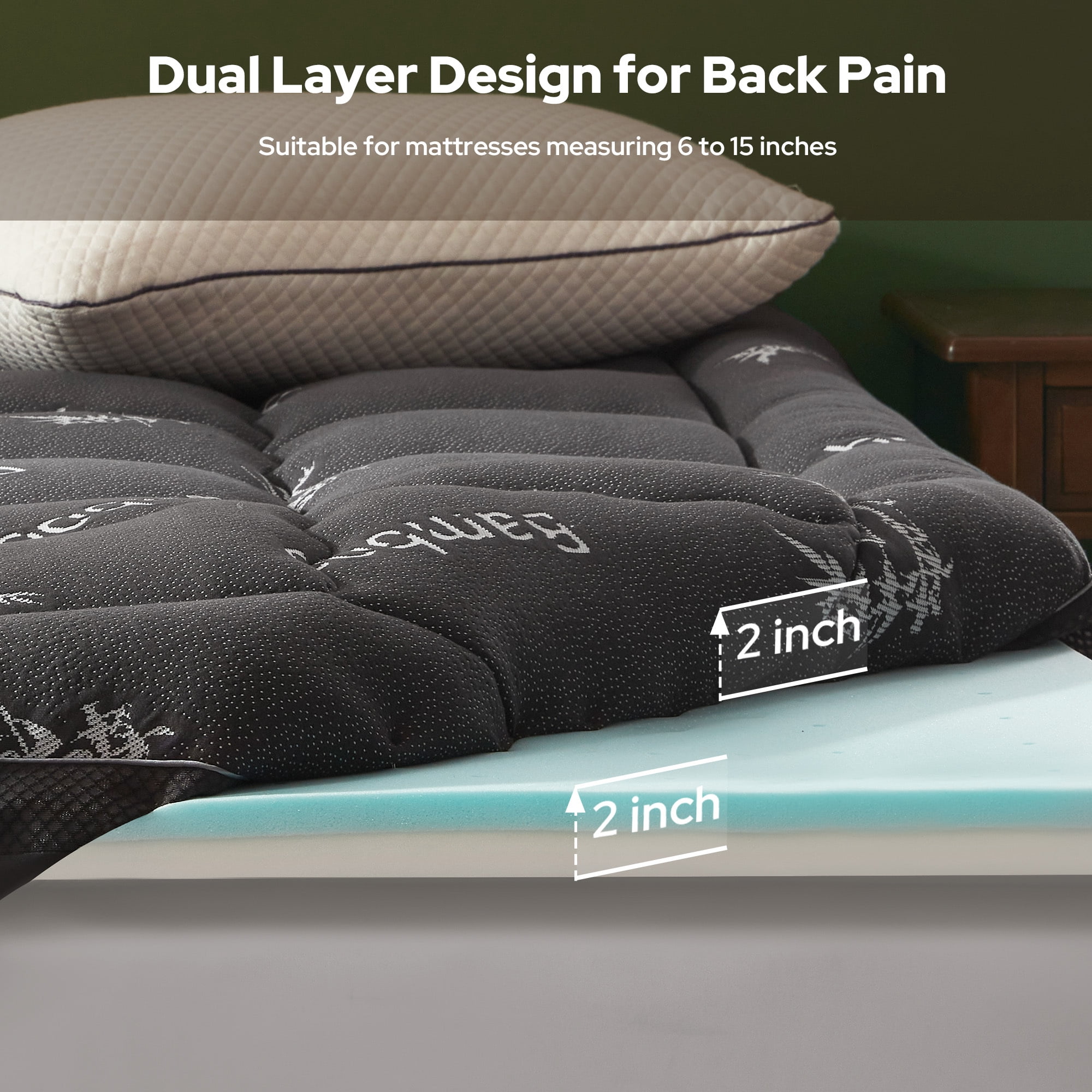 BEDLORE Mattress Topper Full Size, 2" Gel Memory Foam Plus 2" Plush Pillow Top Pad, 4 " Mattress Pad Cover for Back Pain