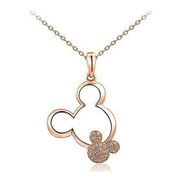 Collar con colgante de moda noble, collar con colgante de Mickey lindo de cristal de oro rosa, Simple y dulce Rojo Verde