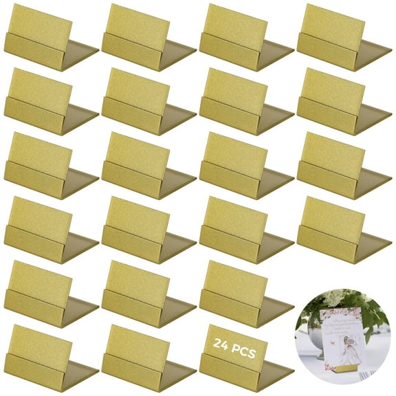 24 PCS Brass Table Card Holders - Elegant Mini Place Card Stands for Wedding, Office Desk Organization & Reception