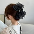 thumbnail image 3 of Black Tulle Bow Large Claw Clip Mesh Bowknot Hair Claw Clips Rhinestones Big Claw Clips for Thick Hair Ponytail Hair Claw Hair Clip Chiffon Hair Bows Hair Clips for Girls Hair Accessories for Women, 3 of 7