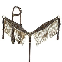 Showman Cowboy Carving Single Ear Leather Headstall & Breast Collar Set
