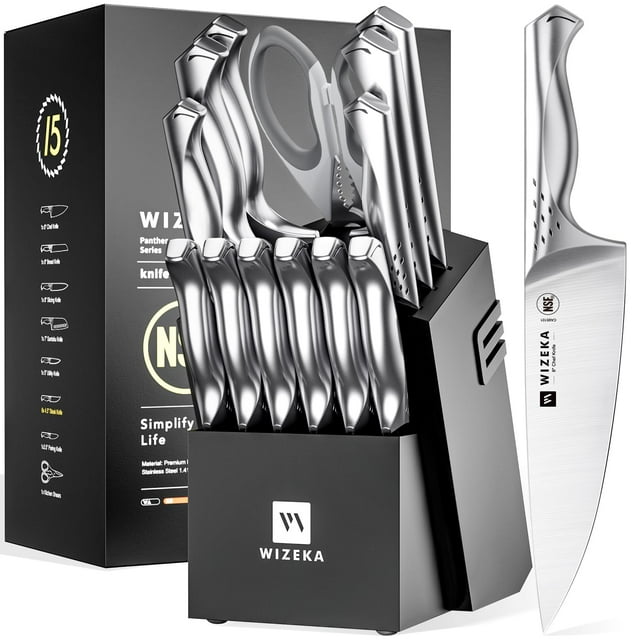 Juego de cuchillos WIZEKA Jaguar Series 15 piezas con bloque y afilador