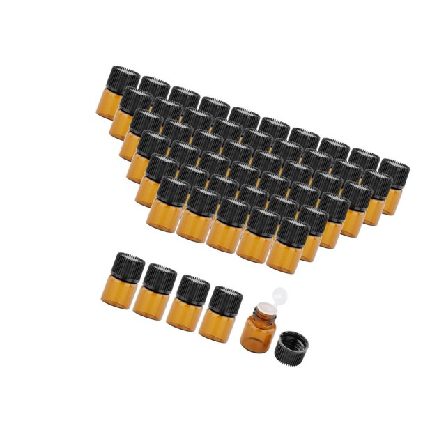 50x Amber Mini Glass Bottle for Aromatherapy Inner Sample Vial Small Essential plug 2ml