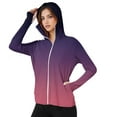 thumbnail image 4 of WTOBBY Women's Gradient Print Ice Silk Hooded Sun Jacket Top, Lightweight Long Sleeve Sun Protective Shirt with Hood, UPF 50+ Cover-Up for Summer, Stylish and Functional,Dark Purple S, 4 of 4